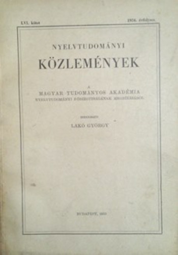 Lakó György (szerk.): Nyelvtudományi közlemények LVI. kötet