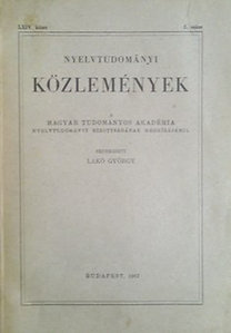 Lakó György (szerk.): Nyelvtudományi közlemények LXIV. kötet 2. szám