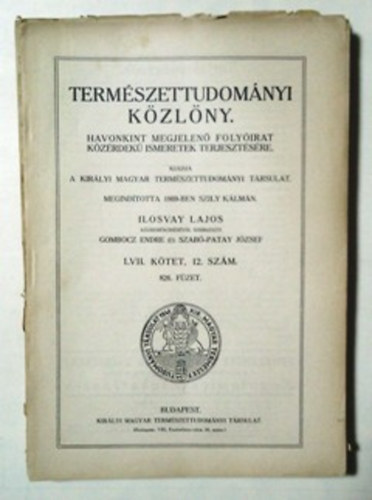 Ilosvay-Gombocz-Szabó-Patay: Természettudományi közlöny (LVII. kötet 4-12 számok 818-826 füzetek) -töredék