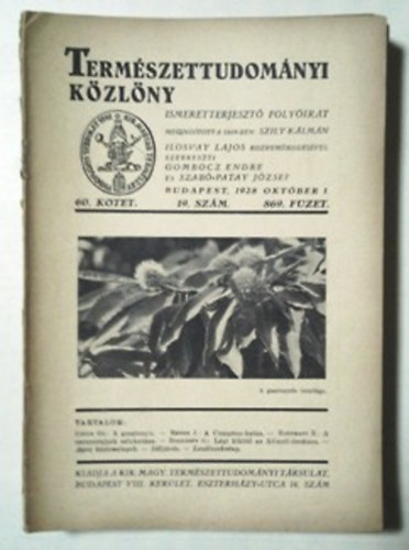 Ilosvay-Gombocz-Szabó-Patay: Természettudományi közlöny (60. kötet 1-7 és 9-19 számok 851-857 és 859-869 füzetek) -töredék