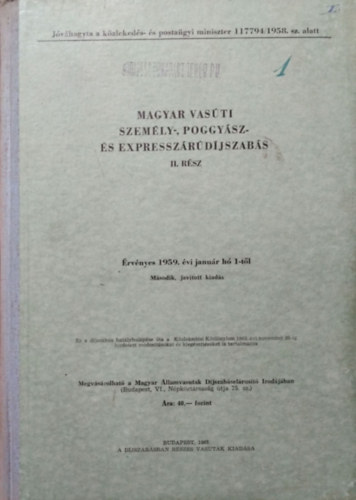 : Magyar vasúti személy-, poggyász- és expresszárudíjszabás, II. rész - MÁV