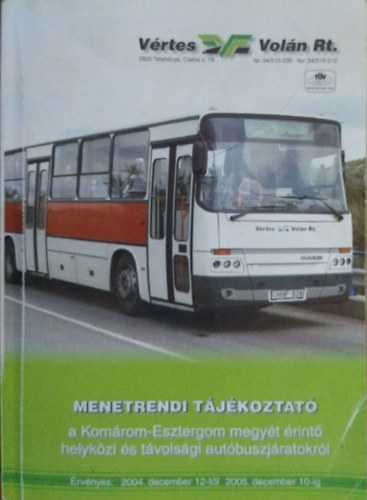 : Vértes Volán - Menetrendi tájékoztató 2004/2005
