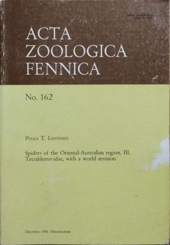 Pekka T. Lehtinen: Spiders of the Oriental-Australian Region, III. - Tetrablemmidae, with a World Revision