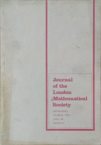 N. G. Lloyd - A. O. Morris (eds.): Journal of the London Mathematical Society, Second Series, Vol. 30 Pt. 1 (August 1984)