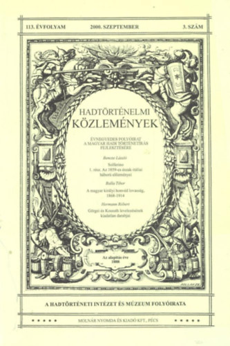 Csákváry Ferenc (főszerk.): Hadtörténeti közlemények 113. évf. 2000.3.szám