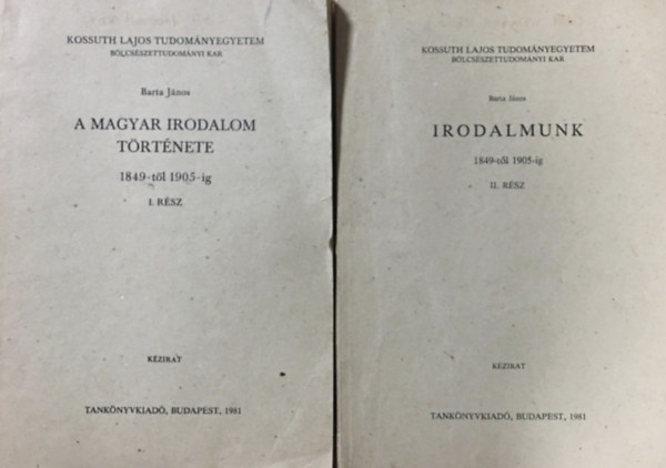 Barta János: A magyar irodalom története 1849-től 1905-ig (I. rész)+ Irodalmunk 1849-től 1905-ig (II. rész) (2 kötet)