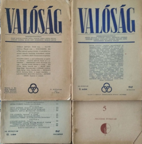 Márkus István (szerk.), Lukácsy Sándor (szerk.): Valóság, 1946-1948. - 4 db szórványszám (1946/3-5., 1947/3., 12., 1948/5.)