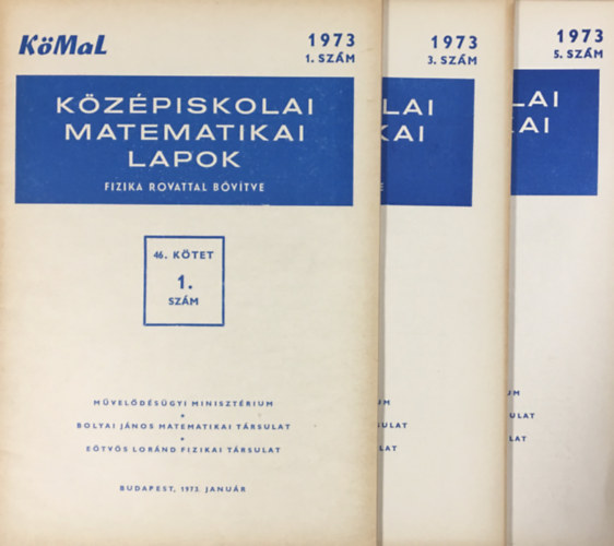 Művelődésügyi Minisztérium: Középiskolai matematikai lapok (fizika rovattal bővítve) - 46. kötet - 1., 3., 5. számok (3 kötet)