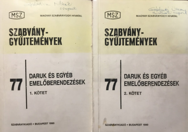 Pércsy Miklós (szerk.): Szabványgyűjtemény 77. - Daruk és egyéb emelőberendezések I-II. kötet